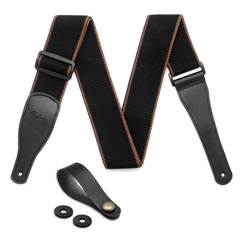 BestSounds Acoustic Guitar Strap, Soft Cotton & Leather Ends Strap for Electric & Bass Guitars come with 1 Button & 2 Locks - Image 1
